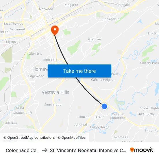 Colonnade Center to St. Vincent's Neonatal Intensive Care Unit map