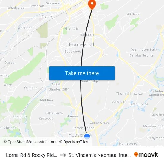 Lorna Rd & Rocky Ridge Ranch Rd to St. Vincent's Neonatal Intensive Care Unit map