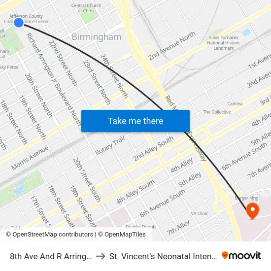 8th Ave And R Arrington Jr Blvd to St. Vincent's Neonatal Intensive Care Unit map