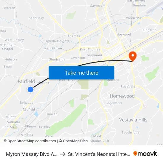 Myron Massey Blvd And 55 St (Ib) to St. Vincent's Neonatal Intensive Care Unit map