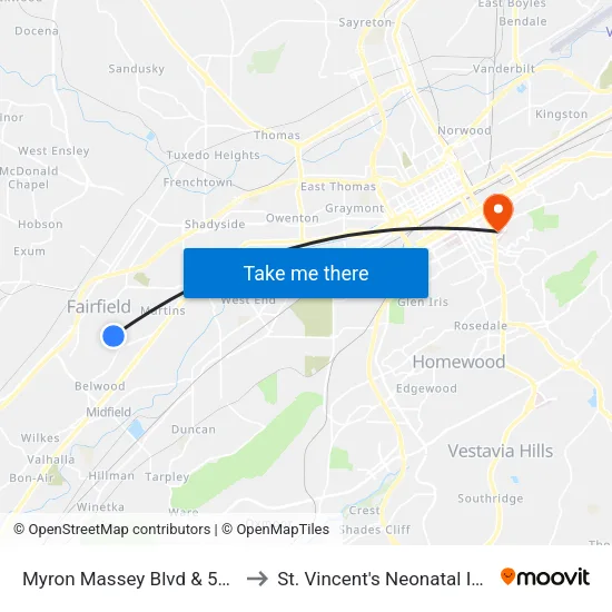 Myron Massey Blvd & 54th St (Miles Colle to St. Vincent's Neonatal Intensive Care Unit map