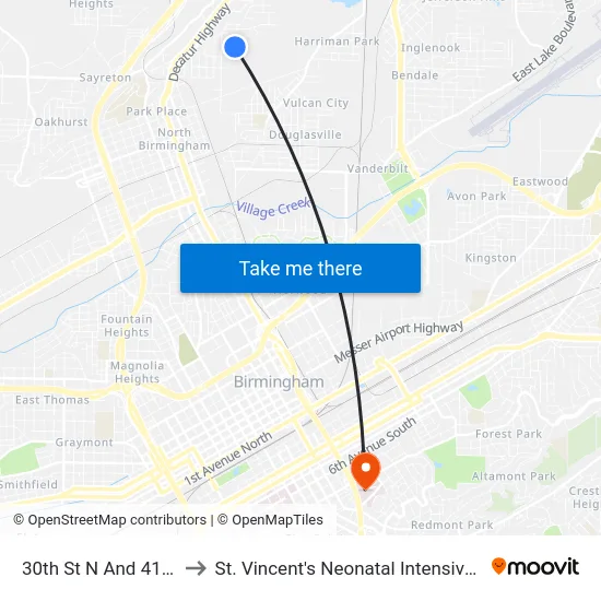 30th St N And 41st Ct N to St. Vincent's Neonatal Intensive Care Unit map