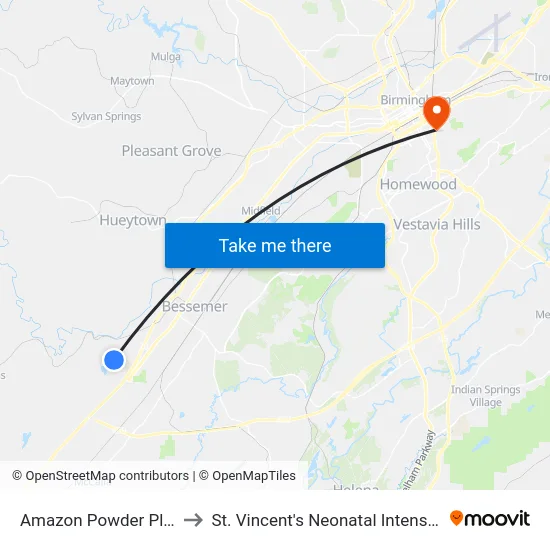 Amazon Powder Plant Road to St. Vincent's Neonatal Intensive Care Unit map