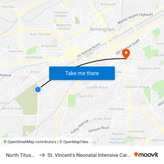 North Titusville to St. Vincent's Neonatal Intensive Care Unit map