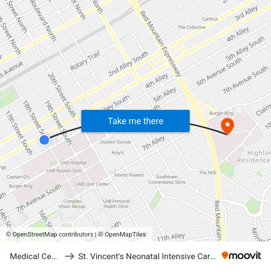 Medical Center to St. Vincent's Neonatal Intensive Care Unit map
