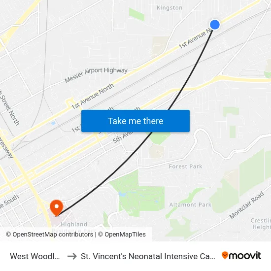 West Woodlawn to St. Vincent's Neonatal Intensive Care Unit map