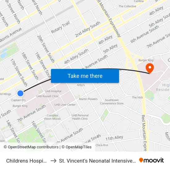 Childrens Hospital (Ib) to St. Vincent's Neonatal Intensive Care Unit map