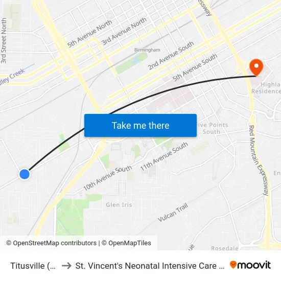Titusville (Ib) to St. Vincent's Neonatal Intensive Care Unit map
