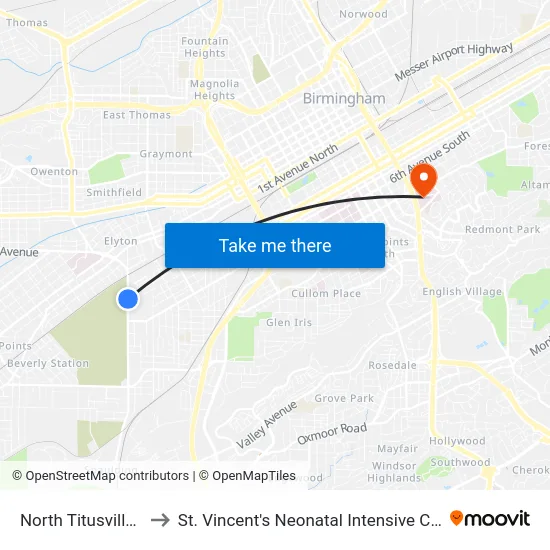 North Titusville (Ib) to St. Vincent's Neonatal Intensive Care Unit map