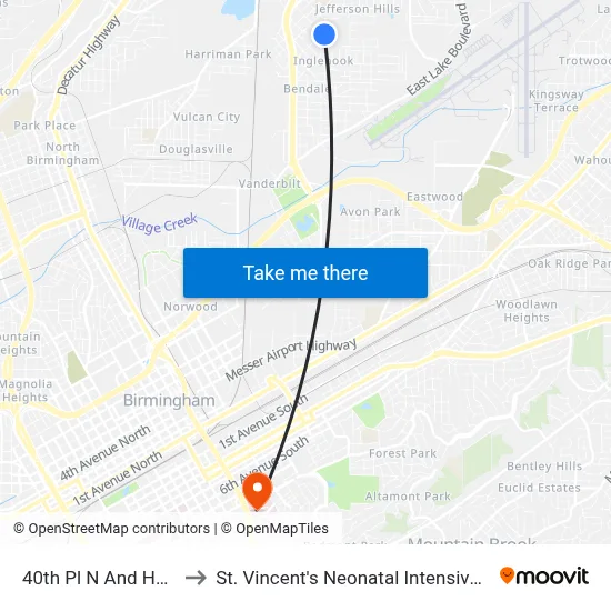 40th Pl N And Hale Ave to St. Vincent's Neonatal Intensive Care Unit map