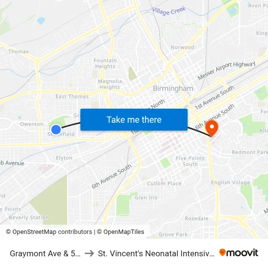 Graymont Ave & 5th St W to St. Vincent's Neonatal Intensive Care Unit map