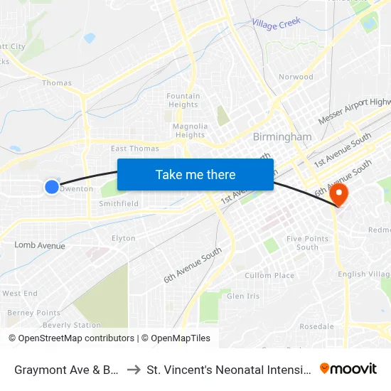 Graymont Ave & Bush Blvd to St. Vincent's Neonatal Intensive Care Unit map