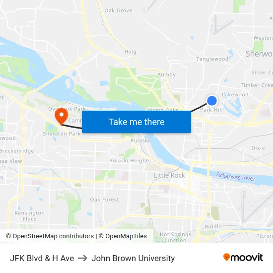 JFK Blvd & H Ave to John Brown University map