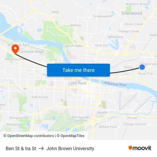 Ben St & Ira St to John Brown University map