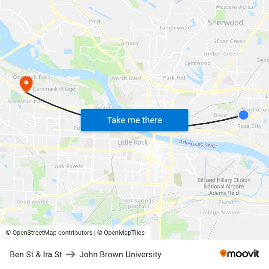 Ben St & Ira St to John Brown University map
