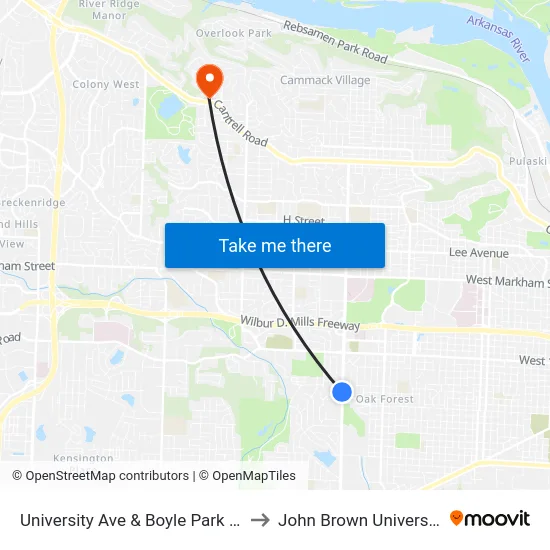University Ave & Boyle Park Rd to John Brown University map