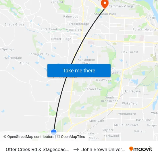 Otter Creek Rd & Stagecoach Rd to John Brown University map