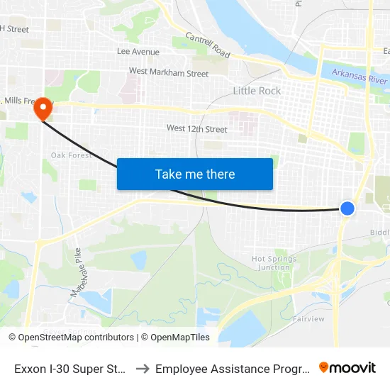 Exxon I-30 Super Store to Employee Assistance Program map