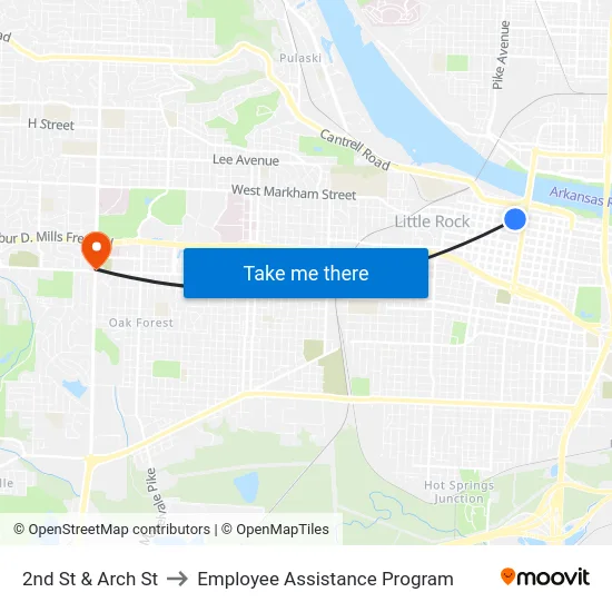 2nd St & Arch St to Employee Assistance Program map