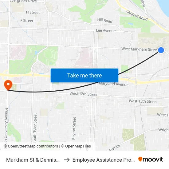Markham St & Dennison St to Employee Assistance Program map