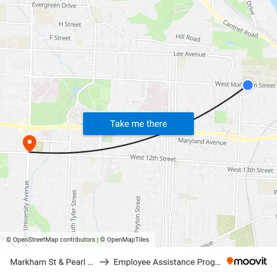 Markham St & Pearl Ave to Employee Assistance Program map