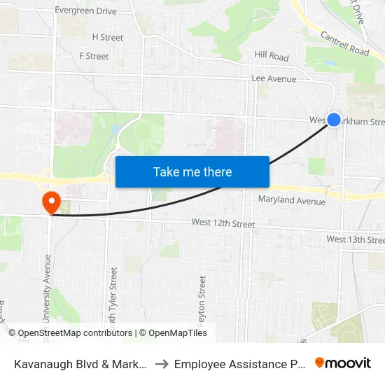 Kavanaugh Blvd & Markham St to Employee Assistance Program map