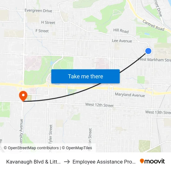 Kavanaugh Blvd & Little St to Employee Assistance Program map