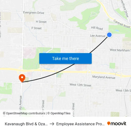 Kavanaugh Blvd & Ozark St to Employee Assistance Program map