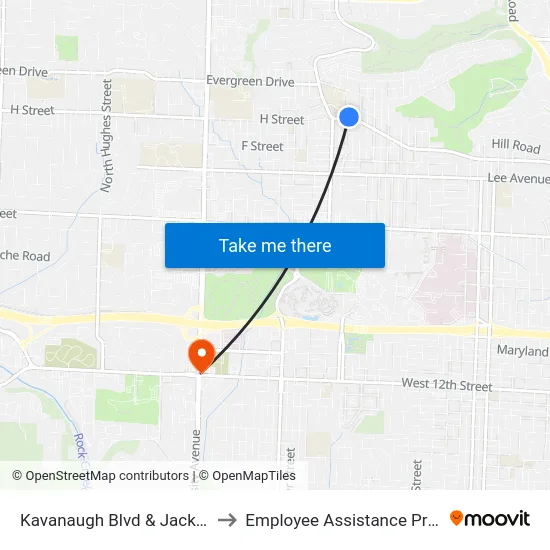 Kavanaugh Blvd & Jackson St to Employee Assistance Program map