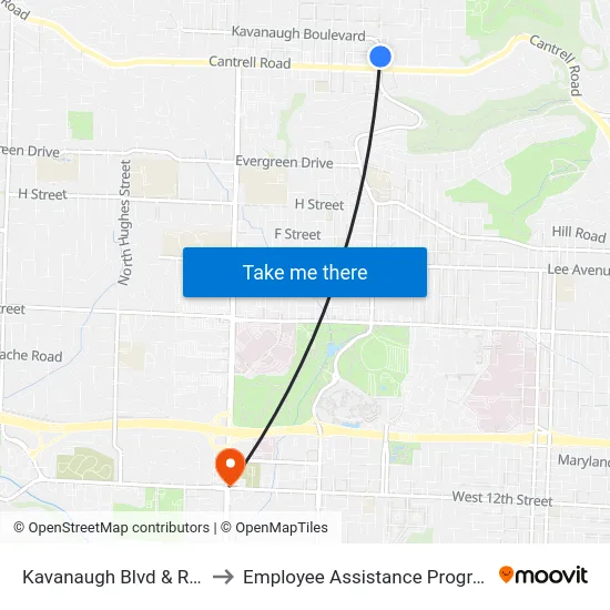 Kavanaugh Blvd & R St to Employee Assistance Program map