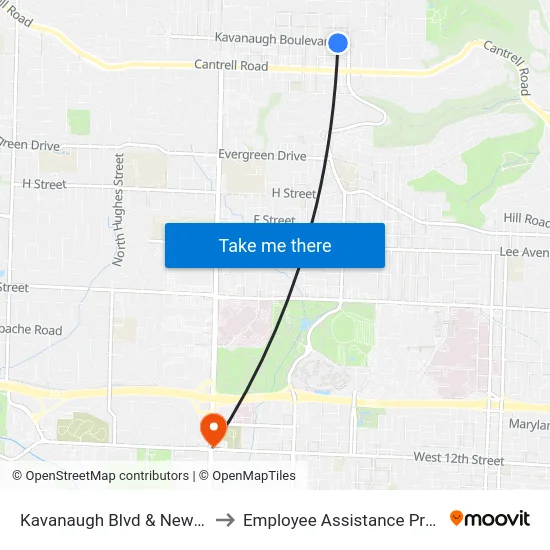 Kavanaugh Blvd & Newton St to Employee Assistance Program map