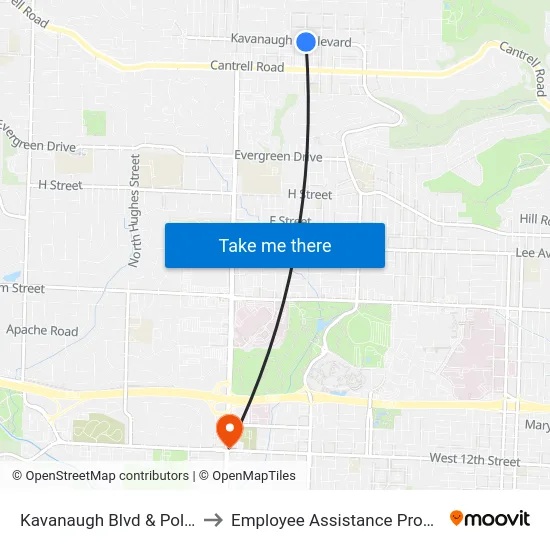 Kavanaugh Blvd & Polk St to Employee Assistance Program map