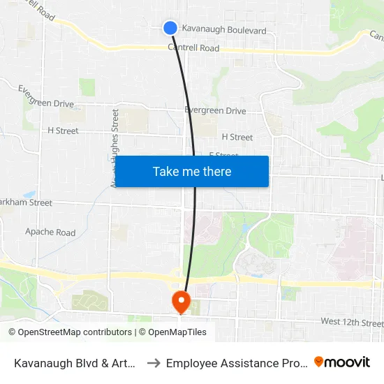 Kavanaugh Blvd & Arthur St to Employee Assistance Program map