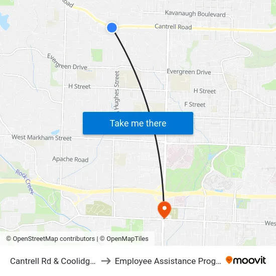 Cantrell Rd & Coolidge St to Employee Assistance Program map