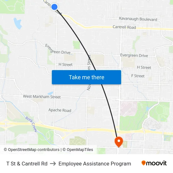 T St & Cantrell Rd to Employee Assistance Program map