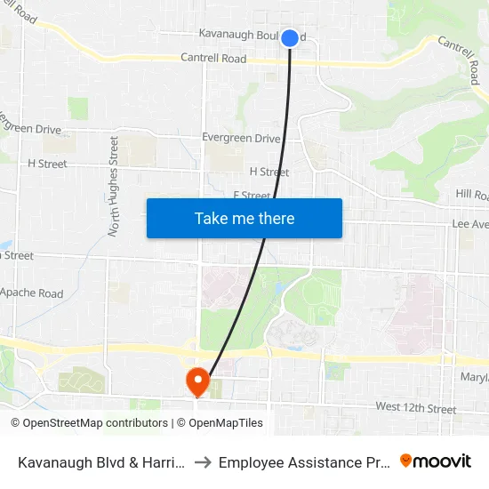 Kavanaugh Blvd & Harrison St to Employee Assistance Program map