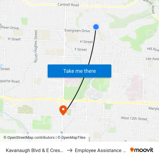 Kavanaugh Blvd & E Crestwood Dr to Employee Assistance Program map