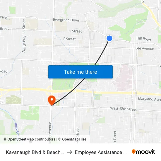 Kavanaugh Blvd & Beechwood St to Employee Assistance Program map