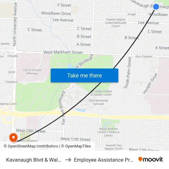 Kavanaugh Blvd & Walnut St to Employee Assistance Program map