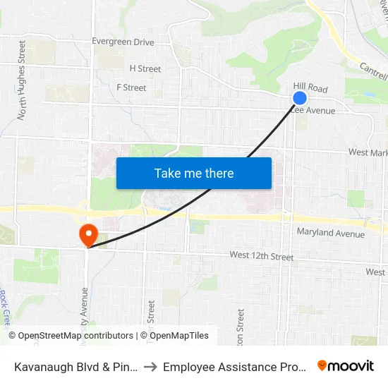Kavanaugh Blvd & Pine St to Employee Assistance Program map