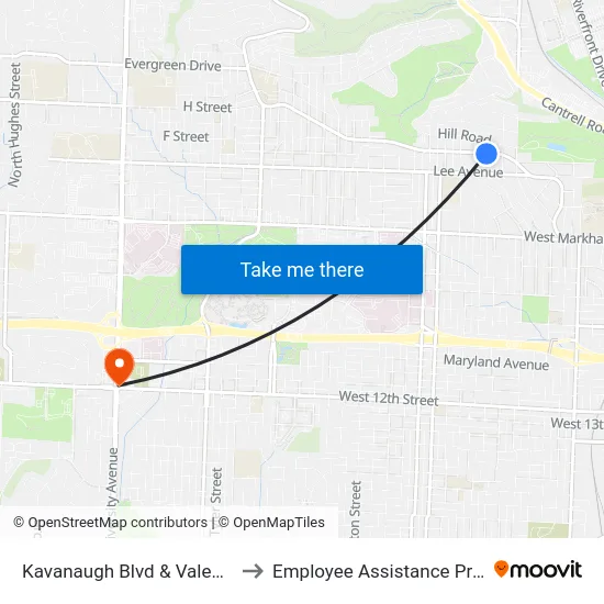 Kavanaugh Blvd & Valentine St to Employee Assistance Program map