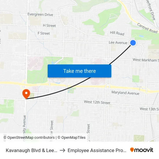 Kavanaugh Blvd & Lee Ave to Employee Assistance Program map