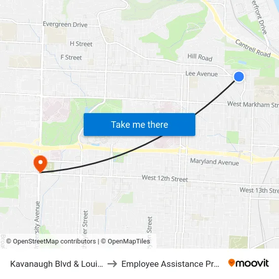 Kavanaugh Blvd & Louise St to Employee Assistance Program map