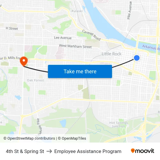 4th St & Spring St to Employee Assistance Program map