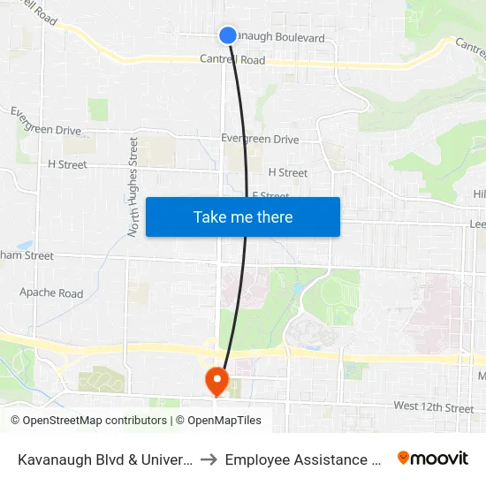 Kavanaugh Blvd & University Ave to Employee Assistance Program map