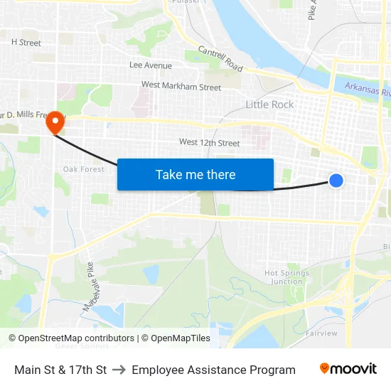 Main St & 17th St to Employee Assistance Program map