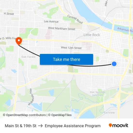Main St & 19th St to Employee Assistance Program map