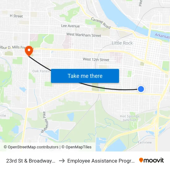 23rd St & Broadway St to Employee Assistance Program map