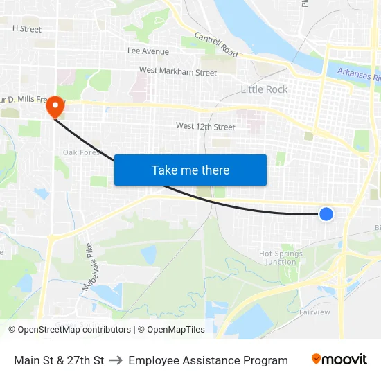 Main St & 27th St to Employee Assistance Program map