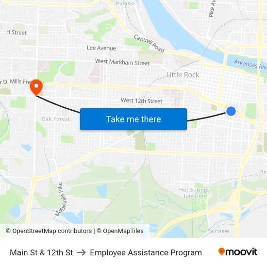 Main St & 12th St to Employee Assistance Program map